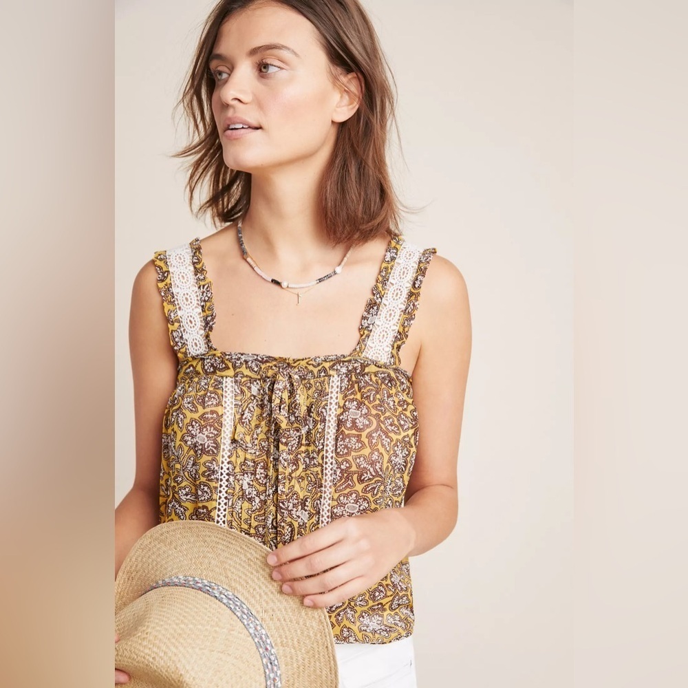 Anthropologie Women’s Bardot Sheer Crochet Sleeve Chiffon Blouse Size 6
